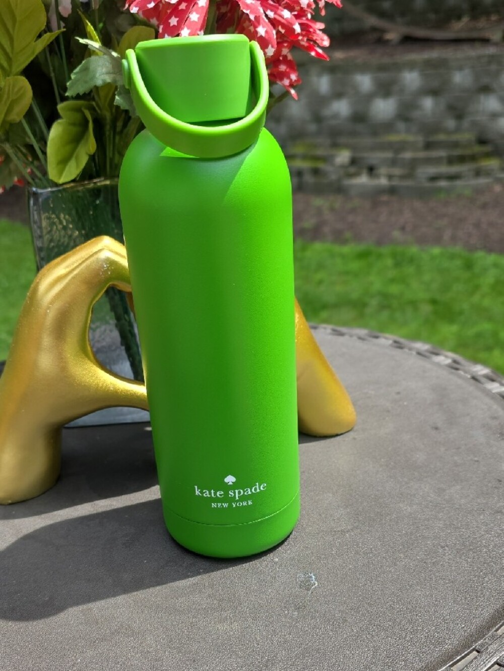 Kate Spade Bright Lime Green Insulated Water Bottle with Handle Matte Finish - Picture 2 of 4